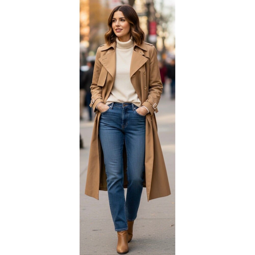 VINTAGE Tan Canvas Double Breasted Lined Epaulette Buckled Trench Coat S/M